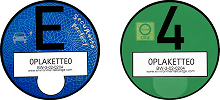 Blå E-Plakette og grønt miljøoblat